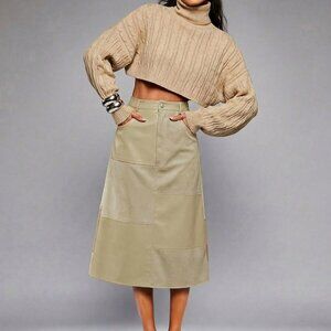 Khaki High Rise Fitted Skirt